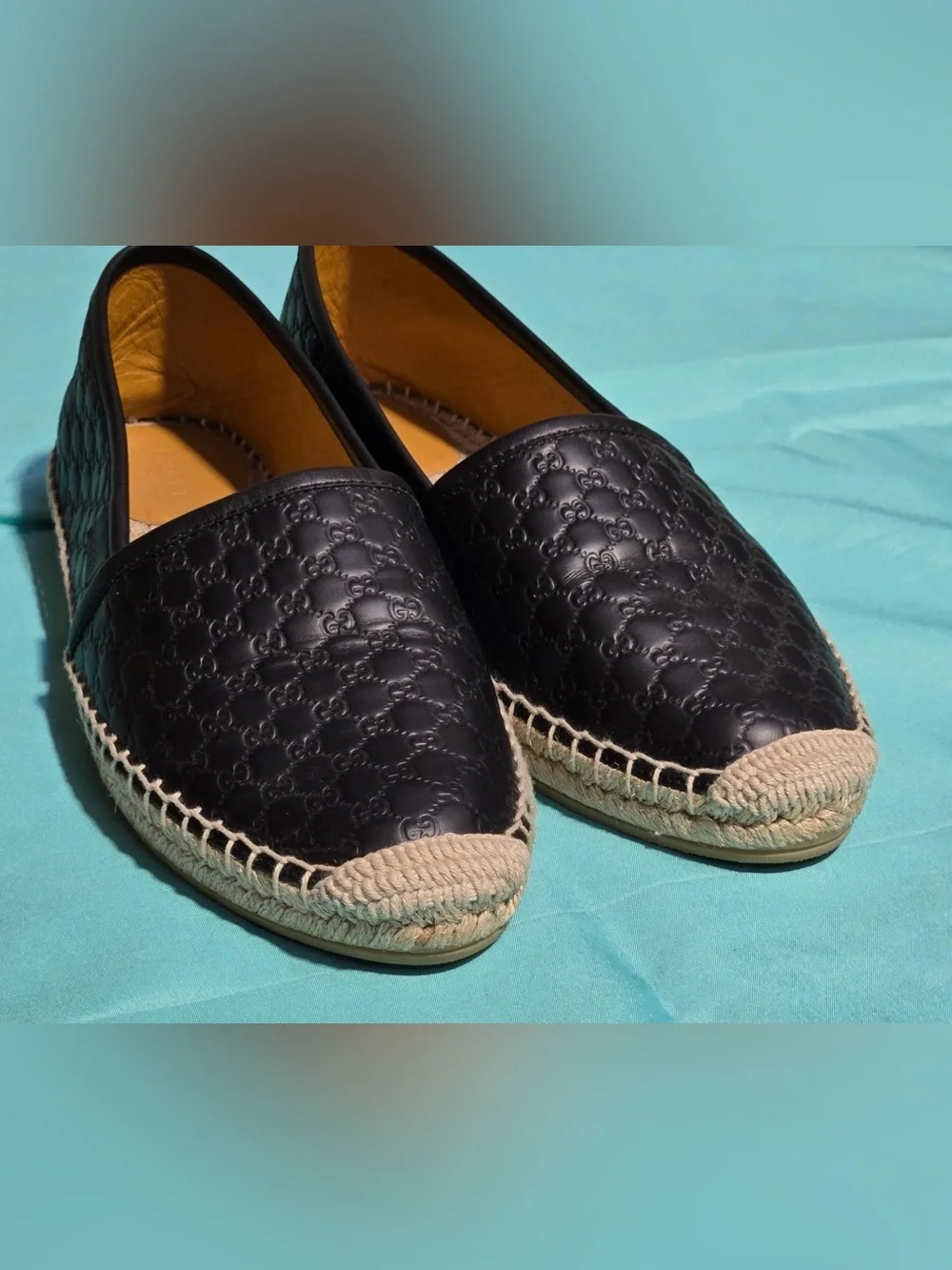 Gucci Microguccissima Leather Espadriles Black Size 9